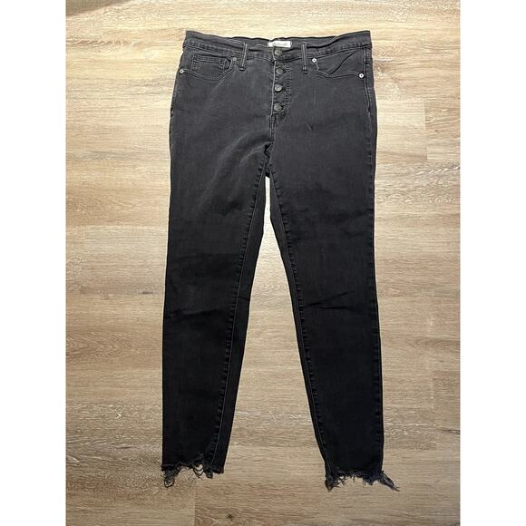Madewell Women's Jeans 32 9" High-Rise Skinny Black Button Fly Raw‎ Hem EUC - Picture 6 of 10